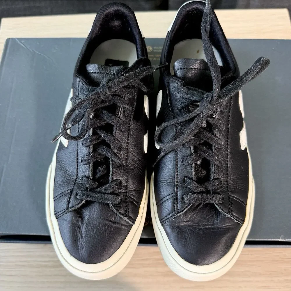 VEJA Campo Black White Leather Low Casual Shoes Sneaker Women's Size 7